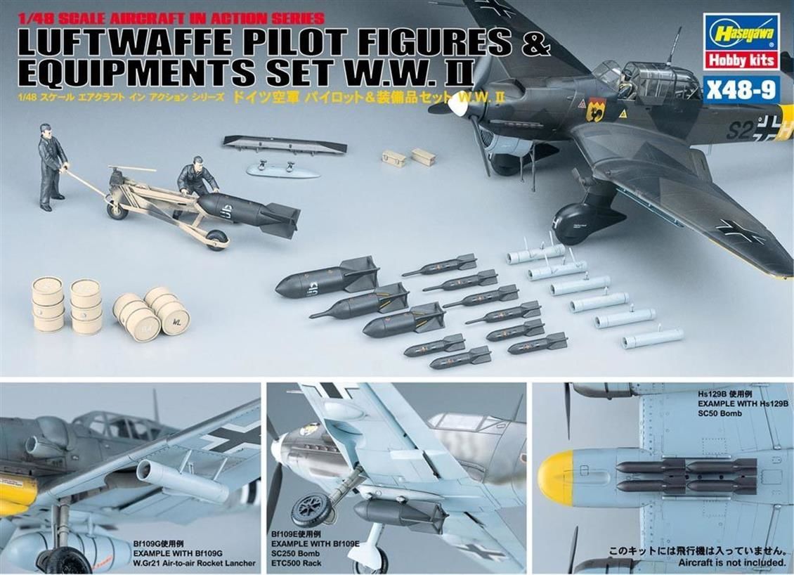 Hasegawa X48-9 36009 1/48 Ölçek Luftwaffe Pilot Figürleri ve Ekipmanları WW II Plastik Model Kiti