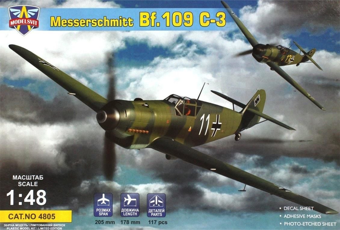 Modelsvit MSVIT4805 1/48 Messerschmitt BF-109 C-3 Avcı Uçağı Plastik Model Kiti