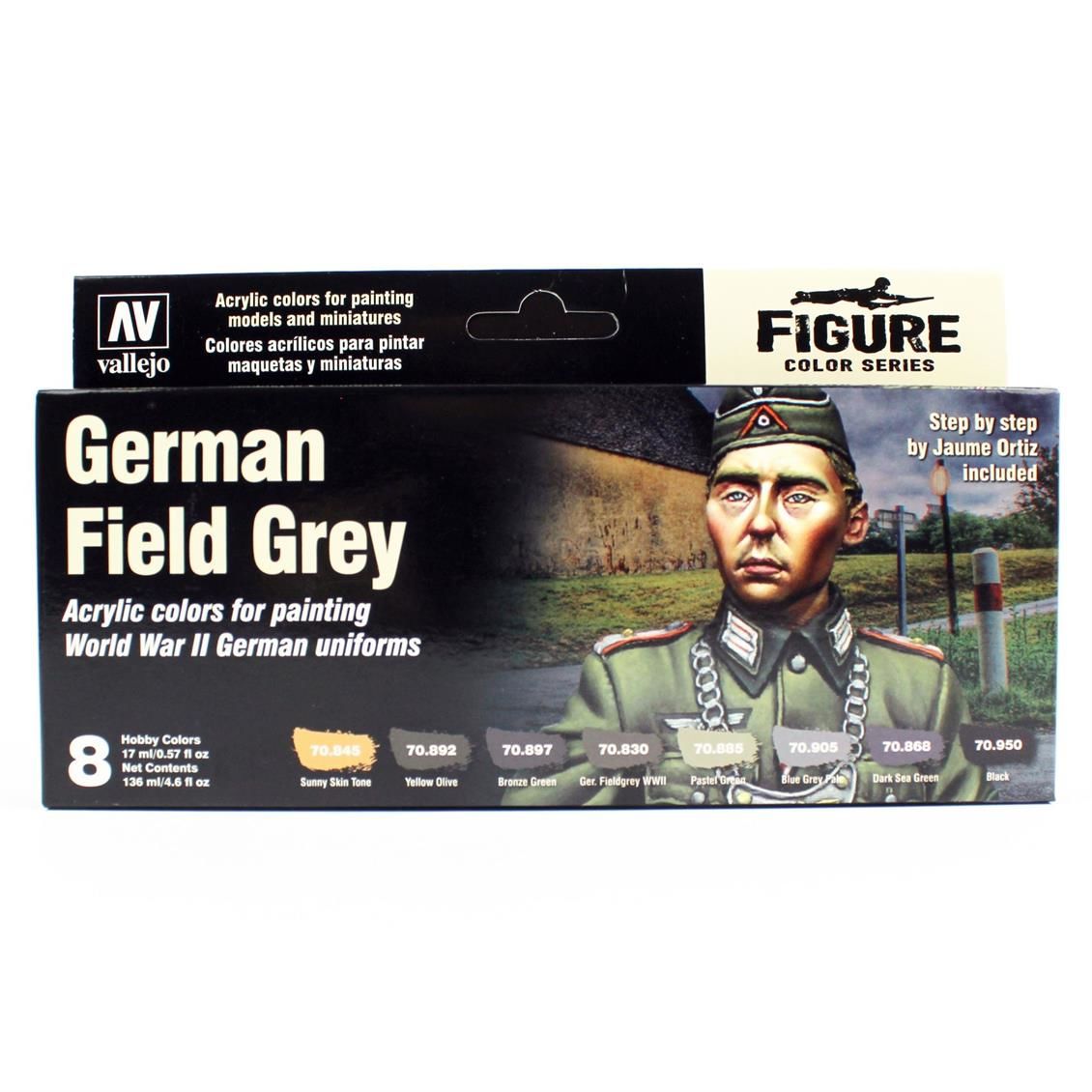Vallejo 70181 8x17 ml. German Field Grey Uniform by Jaume Ortiz, Model Color Serisi Model Boyası Seti