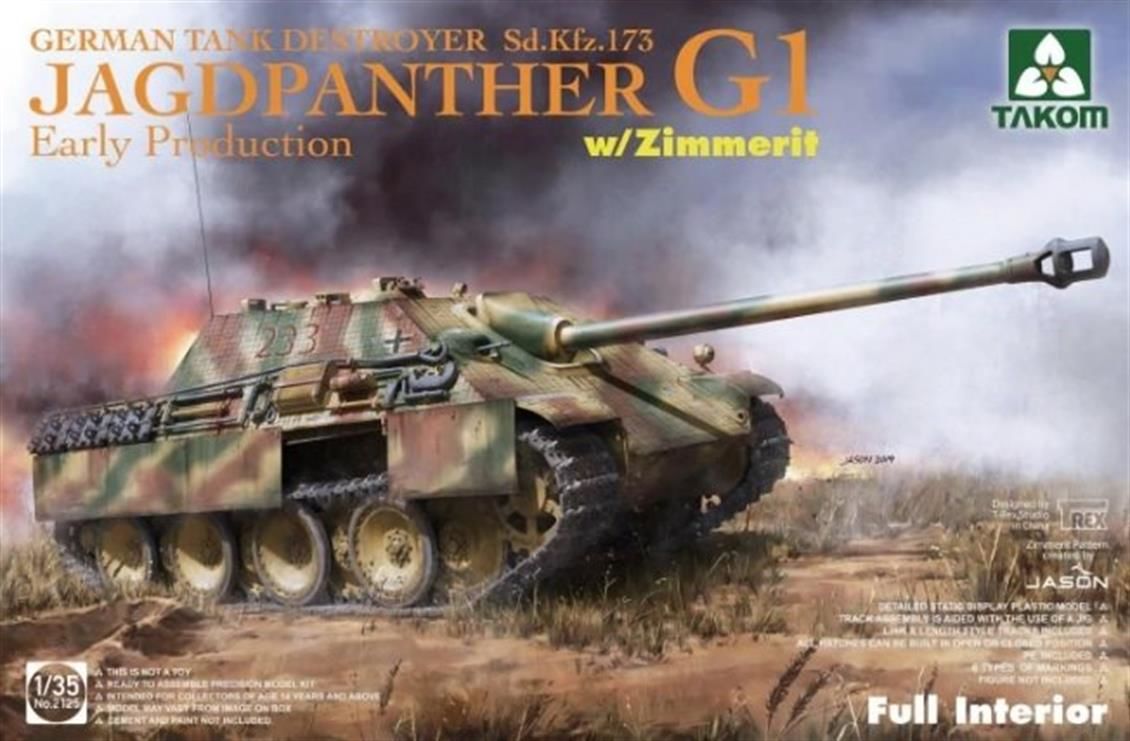 Takom 2125 1/35 Alman Tank Avcısı Jagdpanther İlk Dönem Versiyonu Zimmerit ve İç Detaylı Demonte Plastik Tank Maketi