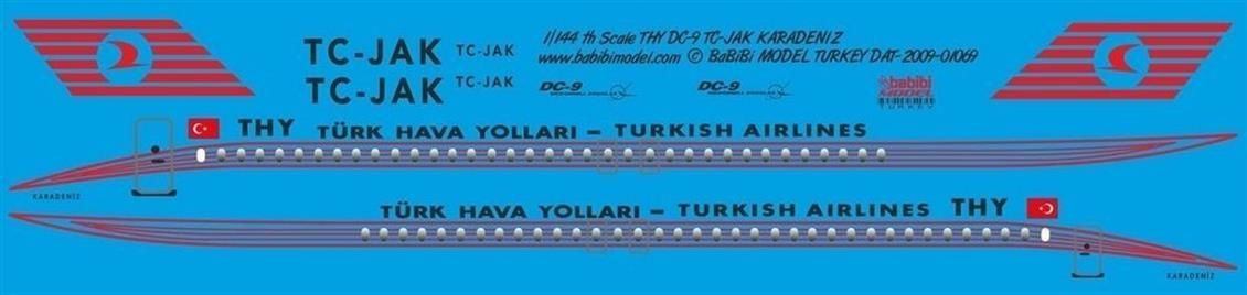 Babibi DAT01069 1/144 Thy, DC-9, TC-JAK Karadeniz, Dekal Çıkartma