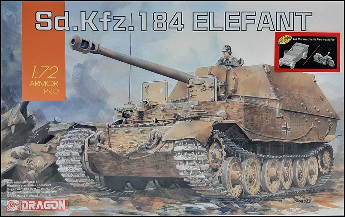 Dragon 7515 1/72 Ölçek Sd.Kfz.184 Elefant (with Kubelwagen & bike) Tankı Plastik Model Kiti