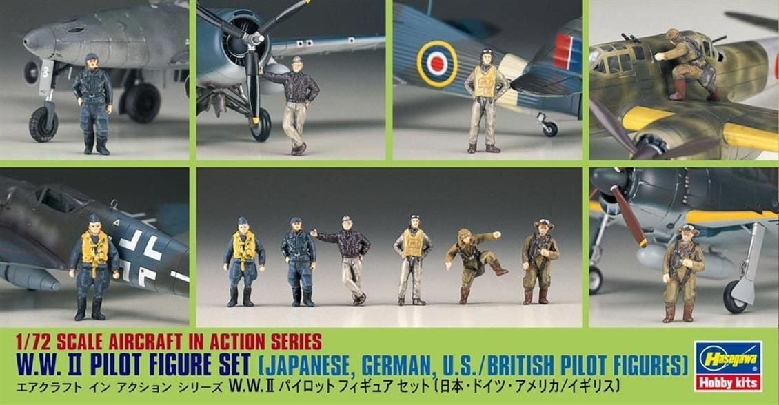 Hasegawa X72-8 35008 1/72 Ölçek WW II Karışık Pilot Figürleri Plastik Model Kiti