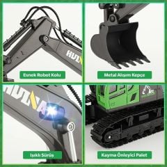 HUİNA 1558 1/18 ÖLÇEK, EKSKAVATÖR, 11 KANAL METAL KEÇPELİ UZAKTAN KUMANDALI İŞ MAKİNASI
