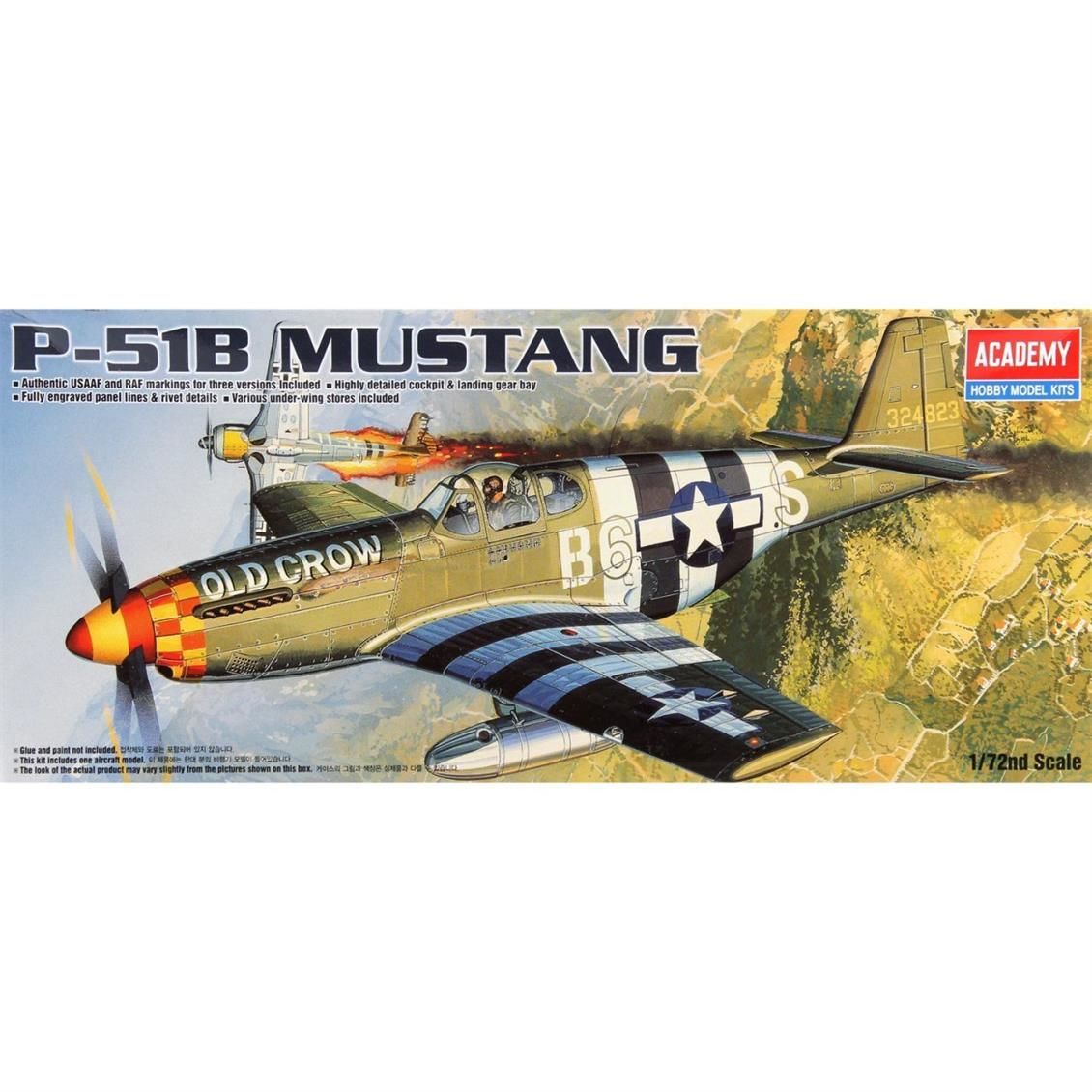 Academy 12464 1/72 P-51B Mustang Savaş Uçağı Demonte Plastik Maketi