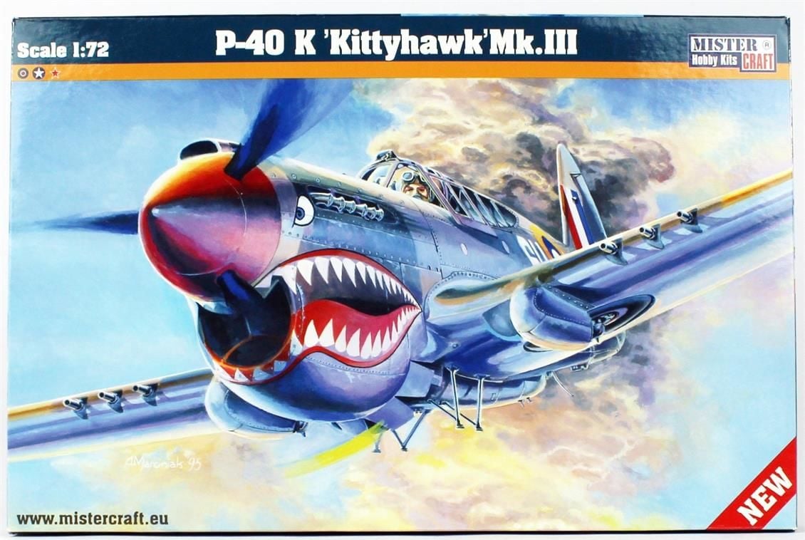 Mistercraft D220 1/72 P-40 K Kittyhawk Mk.III Savaş Uçağı Demonte Plastik Maketi