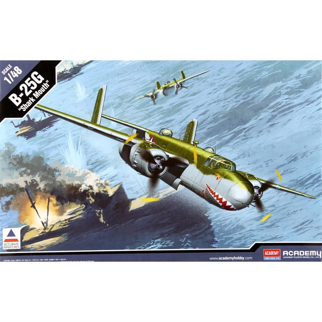 Academy 12290 1/48 B-25G Shark Mouth Savaş Uçağı Demonte Plastik Maketi