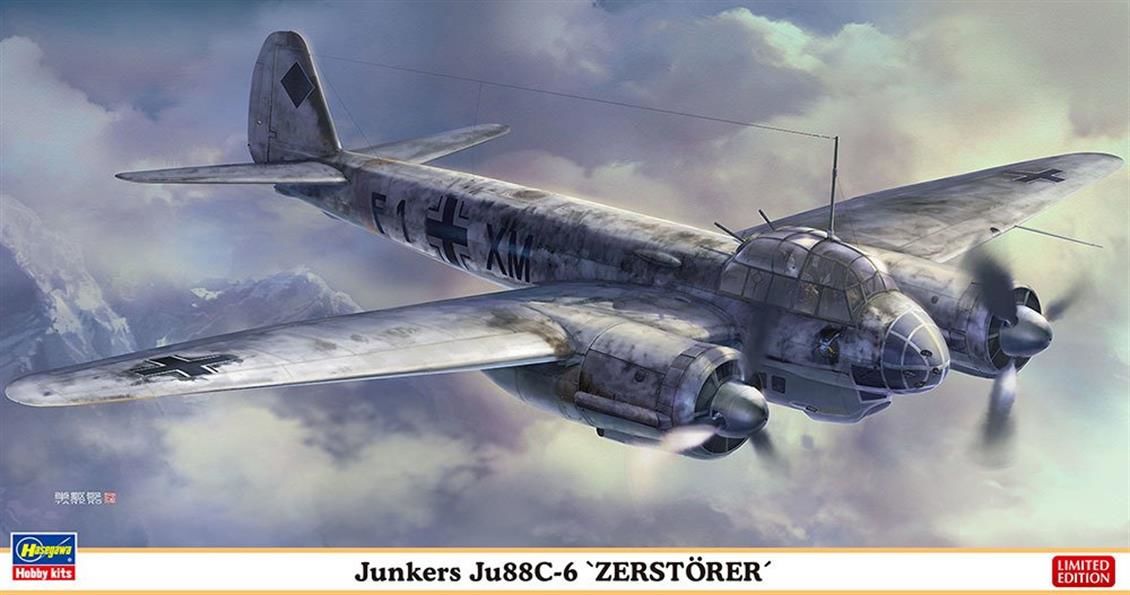 Hasegawa 02245 1/72 Ölçek Junkers Ju88C-6  Zerstörer (Limited Edition) Savaş Uçağı Plastik Model Kiti