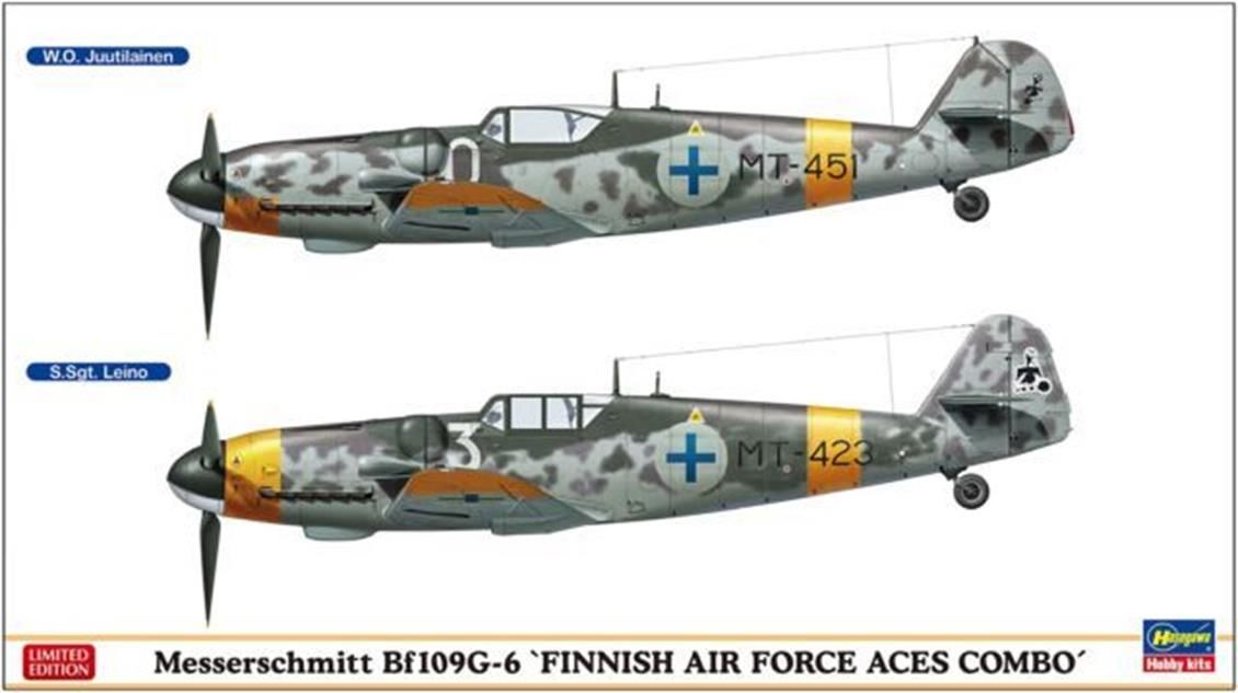 Hasegawa 02259 1/72 Ölçek Messerschmitt Bf109G-6 (Finnish Air Force Aces Combo) (Two kits in the box) Savaş Uçağı Plastik Model