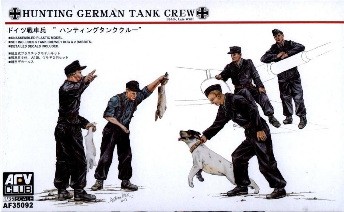 AFV Club AF35092 1/35 Hunting German Tank Crew-5 Figures with dog & Rabbits Figür Demonte Plastik Maketi