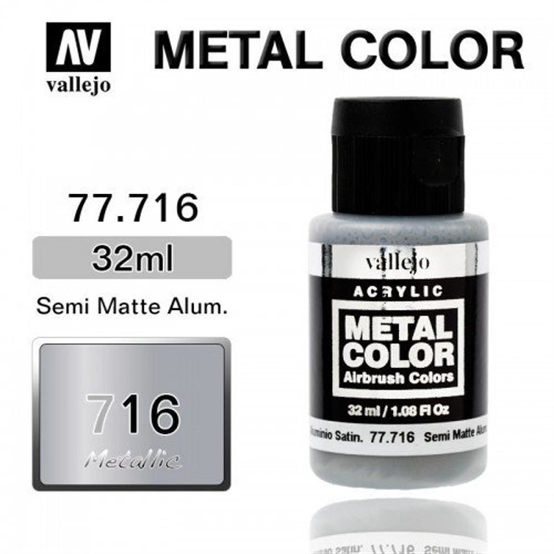 Vallejo 77716 32 ml. Semi Matte Aluminium, Metal Color Serisi Model Boyası