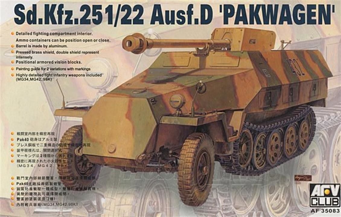 AFV Club AF35083 1/35 Sdkfz.251/22 Ausf.D Pakwagen Anti-Tank Yarı Paletli Kamyon Demonte Plastik Maketi