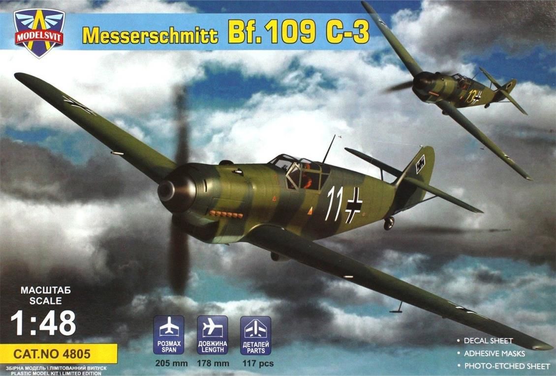 Modelsvit MSVIT4805 1/48 Messerschmitt BF-109 C-3 Avcı Uçağı Plastik Model Kiti