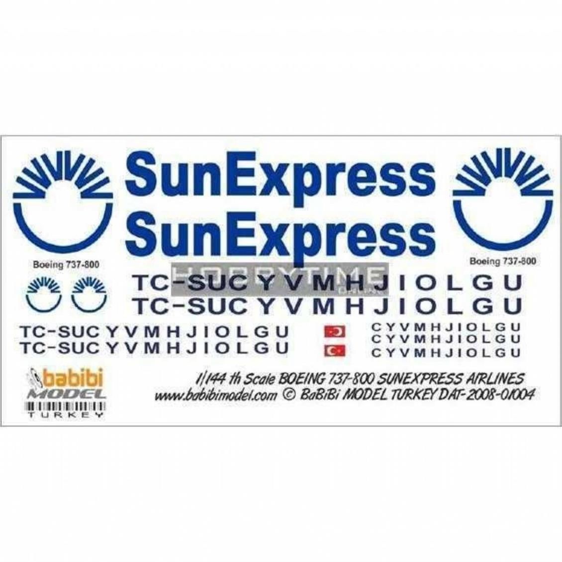 Babibi DAT01004 1/144 Sun Express, Boeing 737-800, Dekal Çıkartma