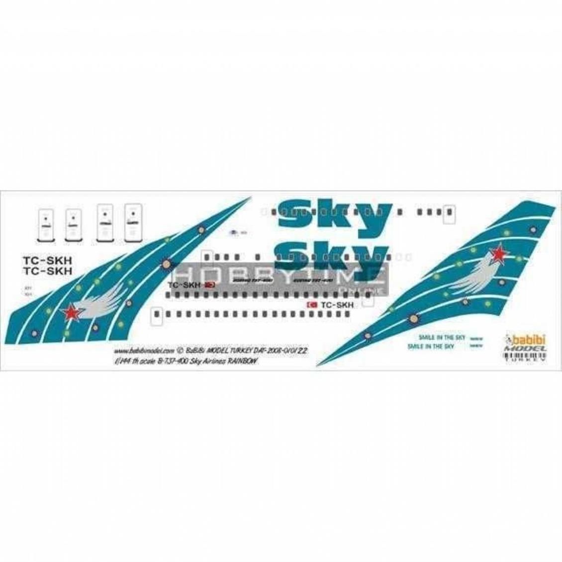 Babibi DAT01022 1/144 Sky Airlines,Boeing 737-400, Rainbow, Dekal Çıkartma