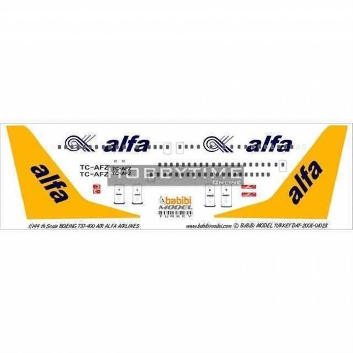 Babibi DAT01028 1/144 Air Alfa, Boeing 737-400, Dekal Çıkartma