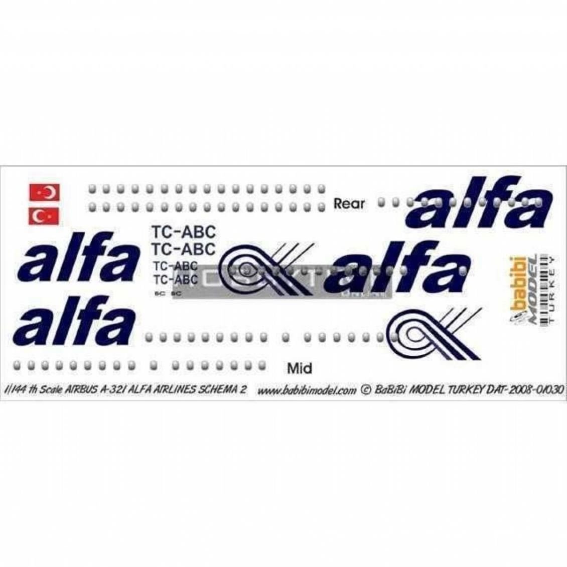Babibi DAT01030 1/144 Air Alfa, Airbus A321, Şema-2, Dekal Çıkartma