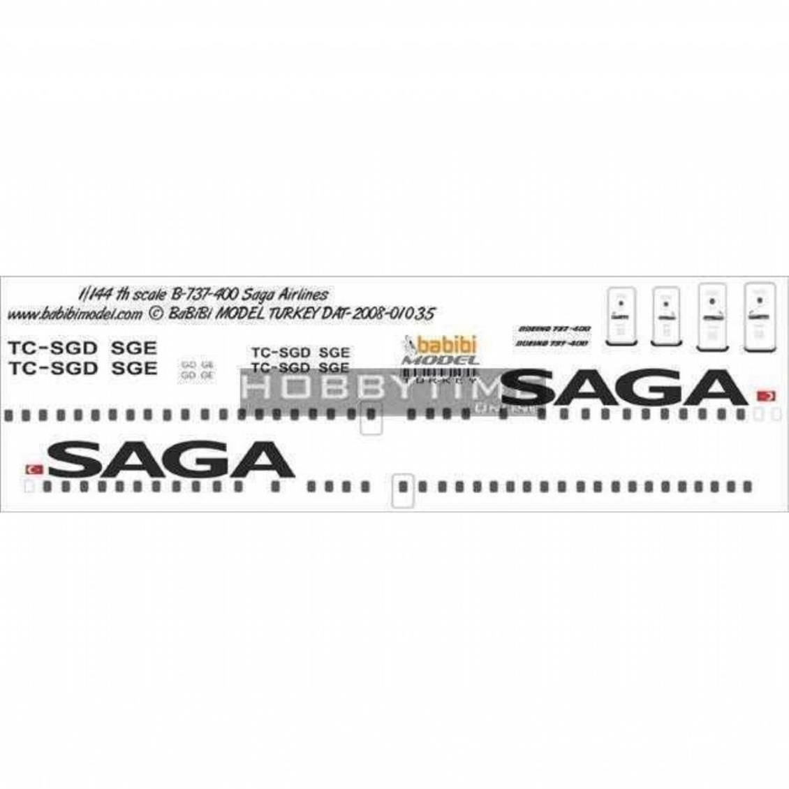 Babibi DAT01035 1/144 Saga Airlines, Boeing 737-400, Dekal Çıkartma