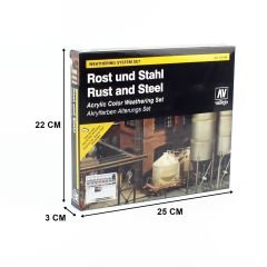 Vallejo 70150 9x17 ml. Efekt Seti, Rust, Steel ve 2 Fırça, Model Color Serisi Model Boyası Seti