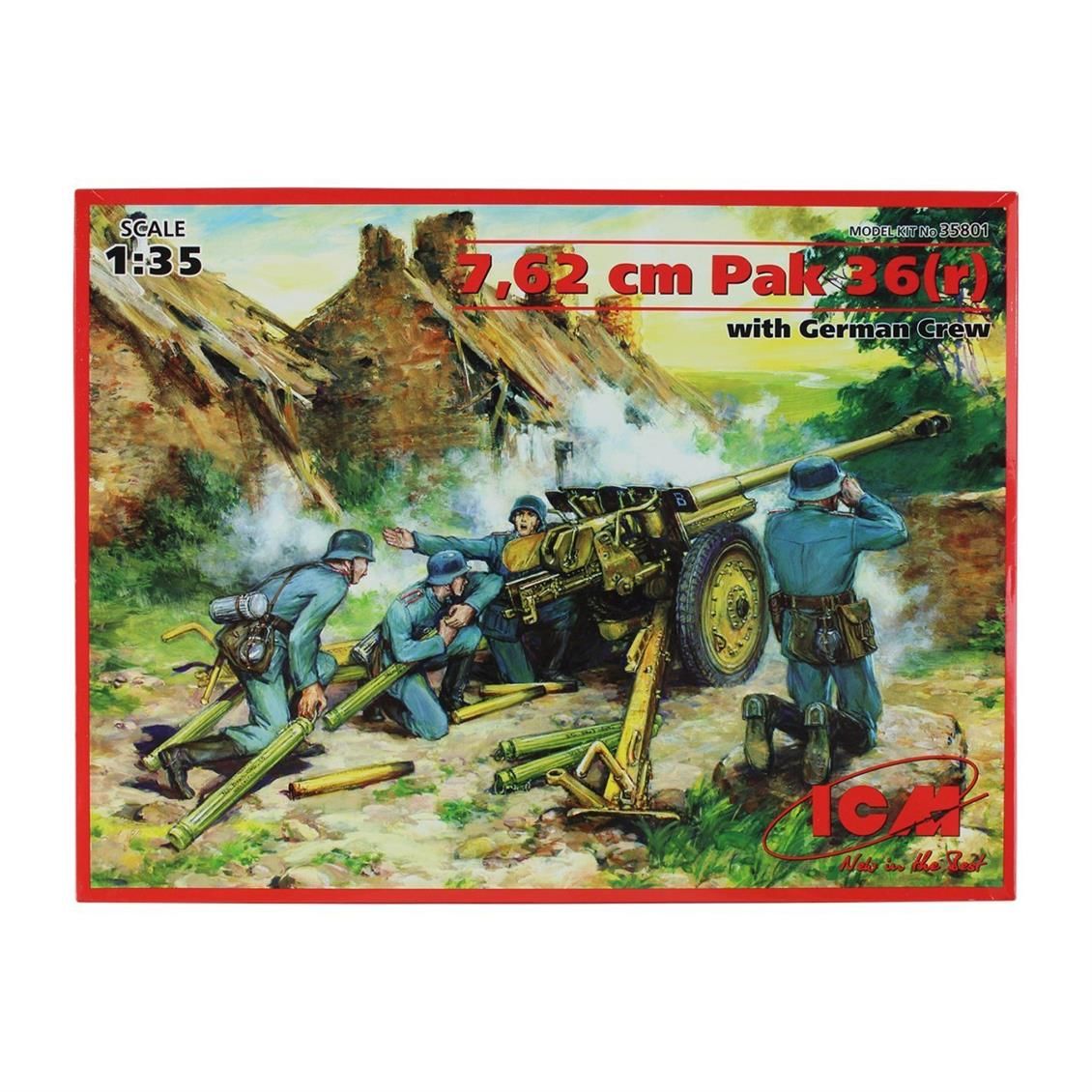 ICM 1/35 7,62 cm Pak 36 Top Maketi Figürlü