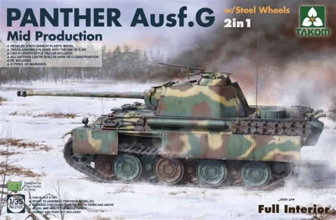 Takom 2120 1/35 Alman Orta Tankı Panther Versiyon G Orta Dönem Demonte Plastik Tank Maketi