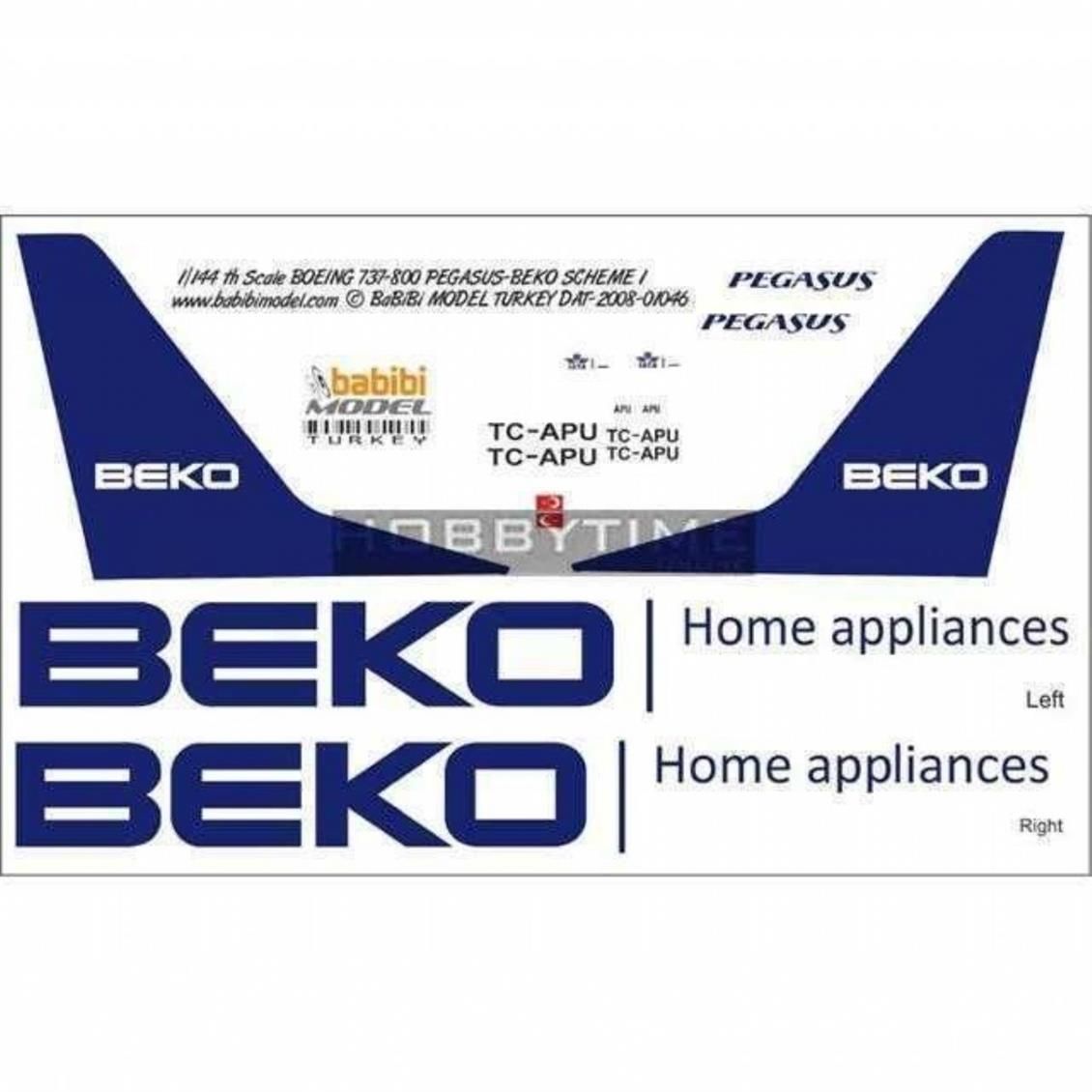Babibi DAT01046 1/144 Pegasus, Boeing 737-800, Beko, Dekal Çıkartma