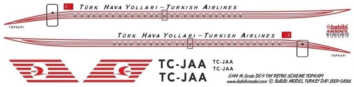 Babibi DAT01066 1/144 Thy, DC-9, Retro Topkapı, Dekal Çıkartma