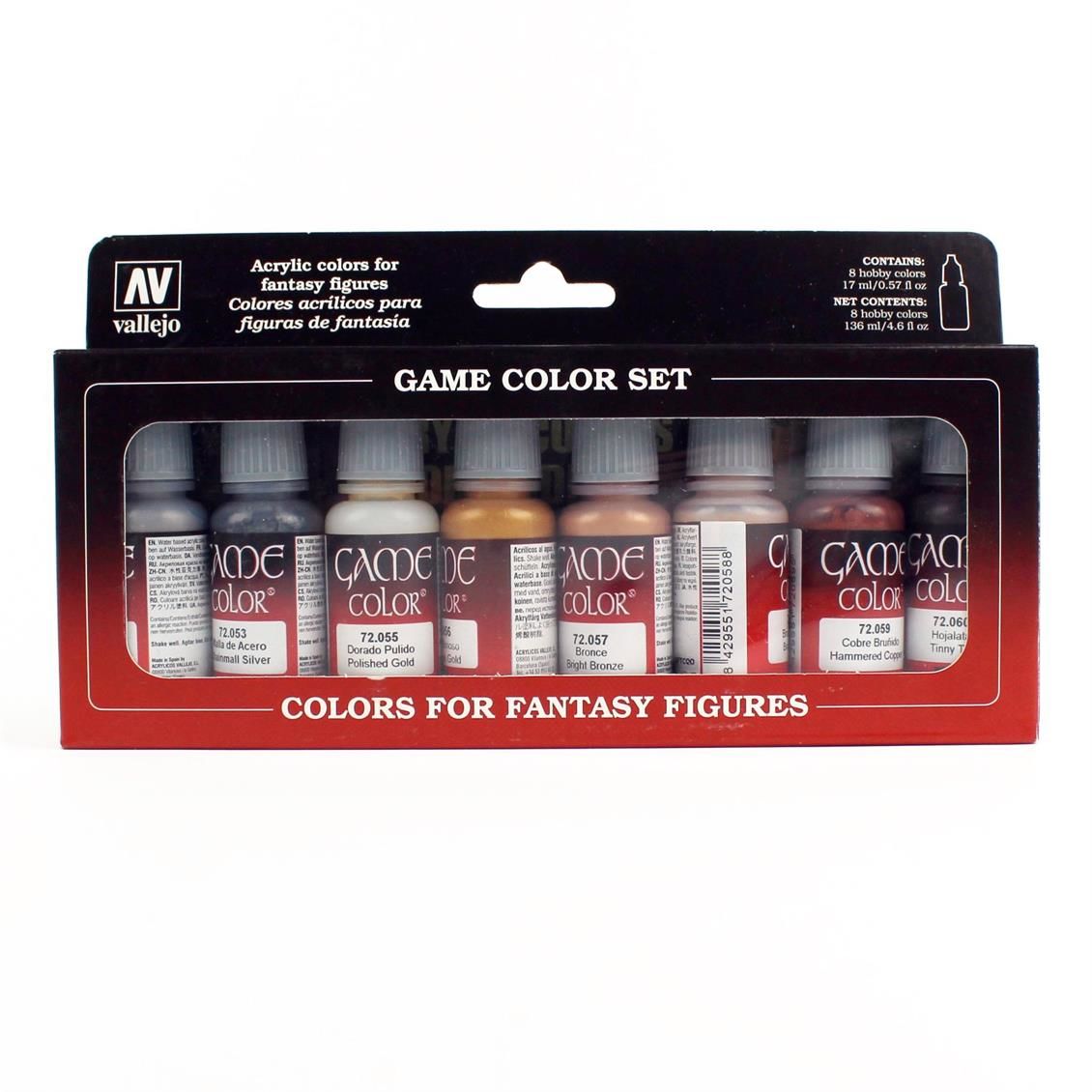 Vallejo 72303 8x17 ml. Metallic Colors, Game Color Serisi Model Boyası Seti
