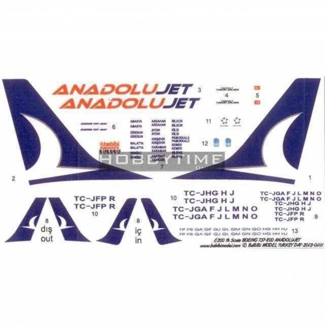 Babibi DAT01111 1/200 Anadolu Jet, Boeing 737-800, Dekal Çıkartma