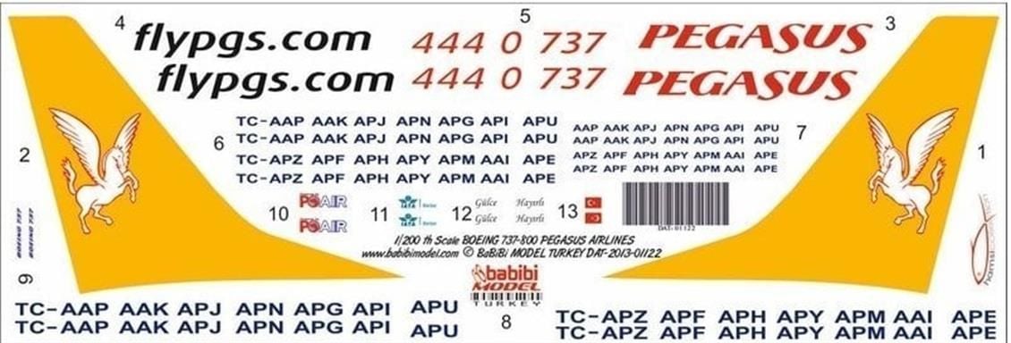 Babibi DAT01122 1/200 Pegasus, Boeing 737-800, Dekal Çıkartma