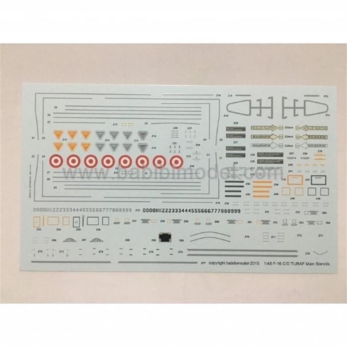 Babibi DDT01016 1/72 F-16, Türk Hava Kuvvetleri 30-40-50-50M-50+, Dekal Çıkartma