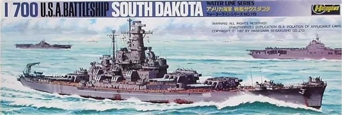 Hasegawa 607 49607 1/700 Ölçek ABD South Dakota Savaş Gemisi (Waterline Serisi) Plastik Model Kiti