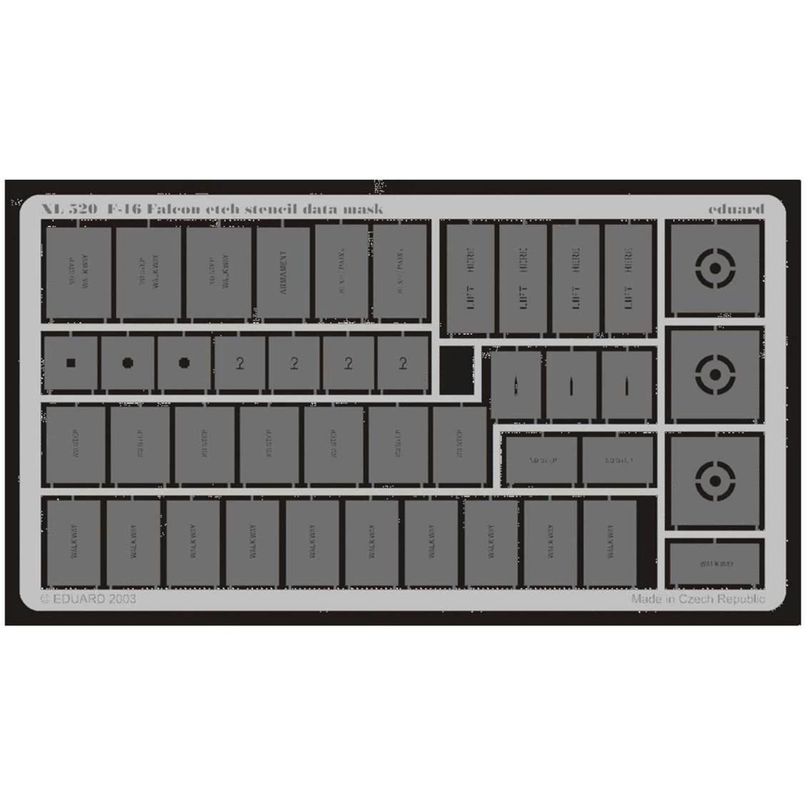 EDUARD XL520 1/32 F-16 etch stencil data mask -etc