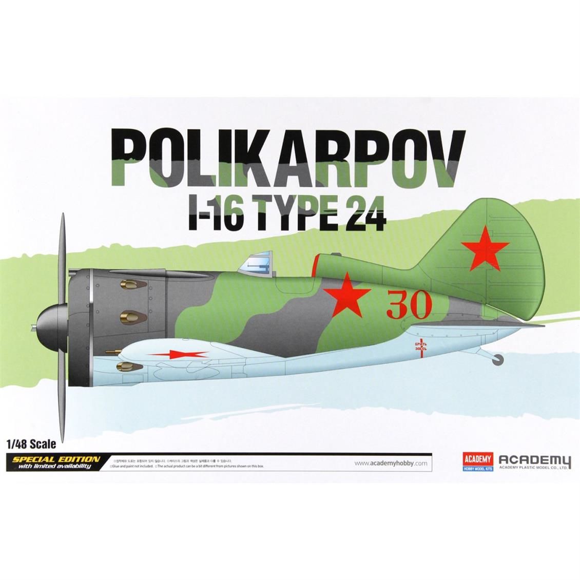 Academy 12314 1/48 Polikarpov I-16 Tip 24.Savaş Uçağı Demonte Plastik Maketi
