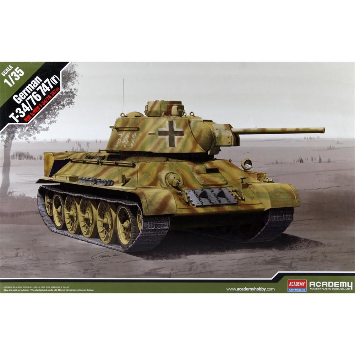Academy 13502 1/35 T-34 747(R) Alman Versiyonu Tankı Demonte Plastik Maketi