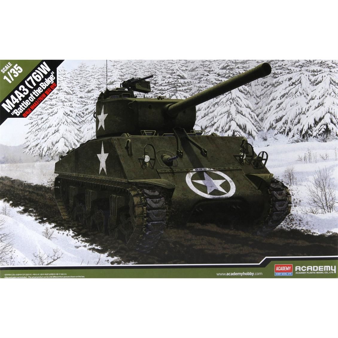 Academy 13500 1/35 Amerikan Kara Kuvvetleri M4A3 76mm Sherman Orta Tankı Demonte Plastik Maketi