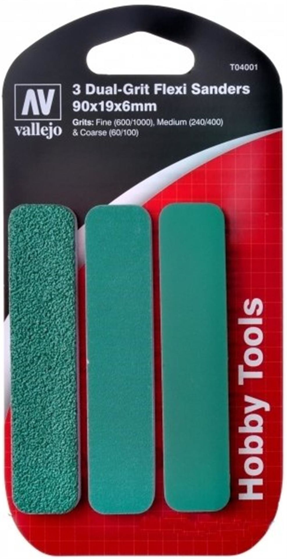 Vallejo T04001 Esnek 60,240,600 No İnce Zımpara Çubuğu (90x19x6mm), 3 Adet