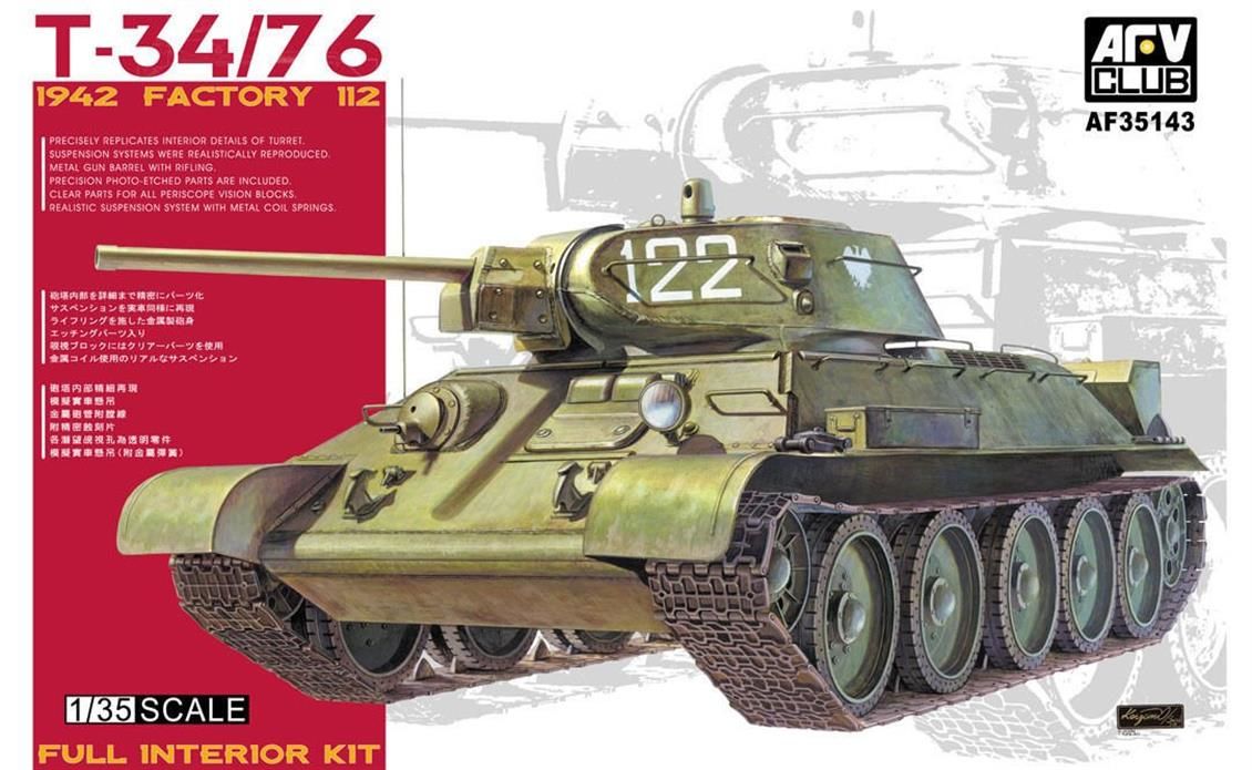 AFV Club AF35143 1/35 T-34/76 1942 Factory 112, Komple İç Detaylı Tank Demonte Plastik Maketi