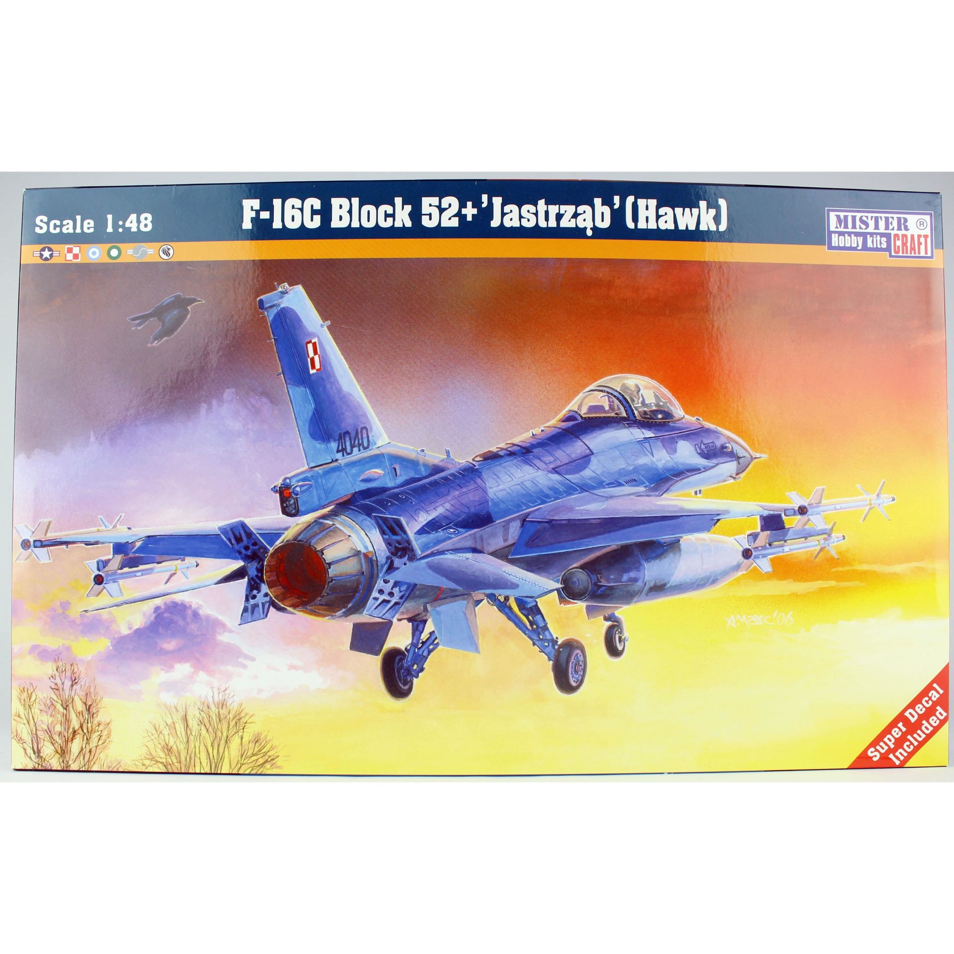 Mistercraft G116 1/48 F-16C Block 52 + Jastrzab (Hawk) Savaş Uçağı Demonte Plastik maketi