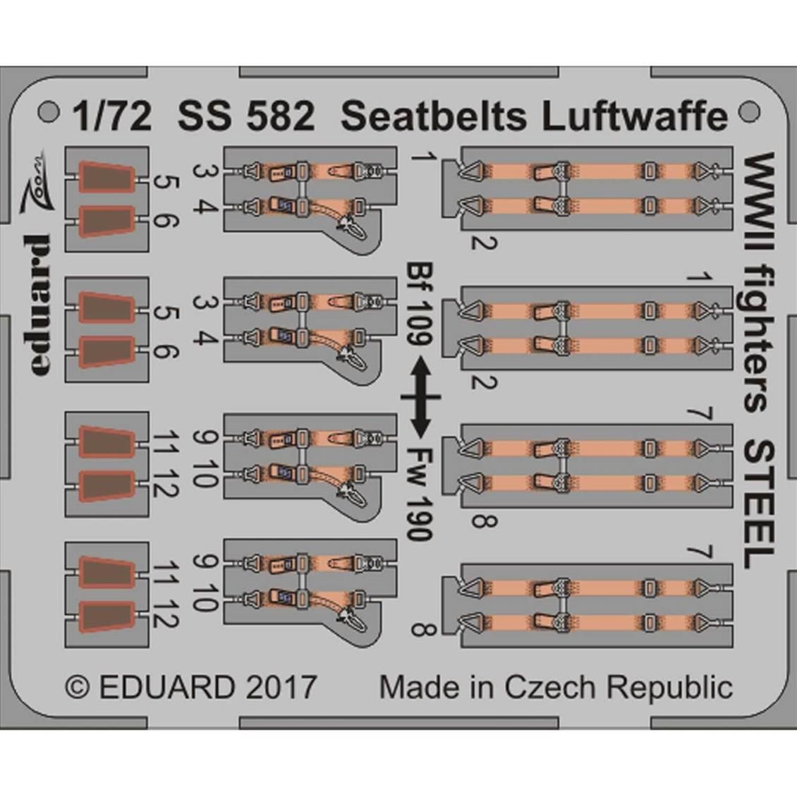 EDUARD SS582 1/72 Seatbelts Luftwaffe WWII fighter