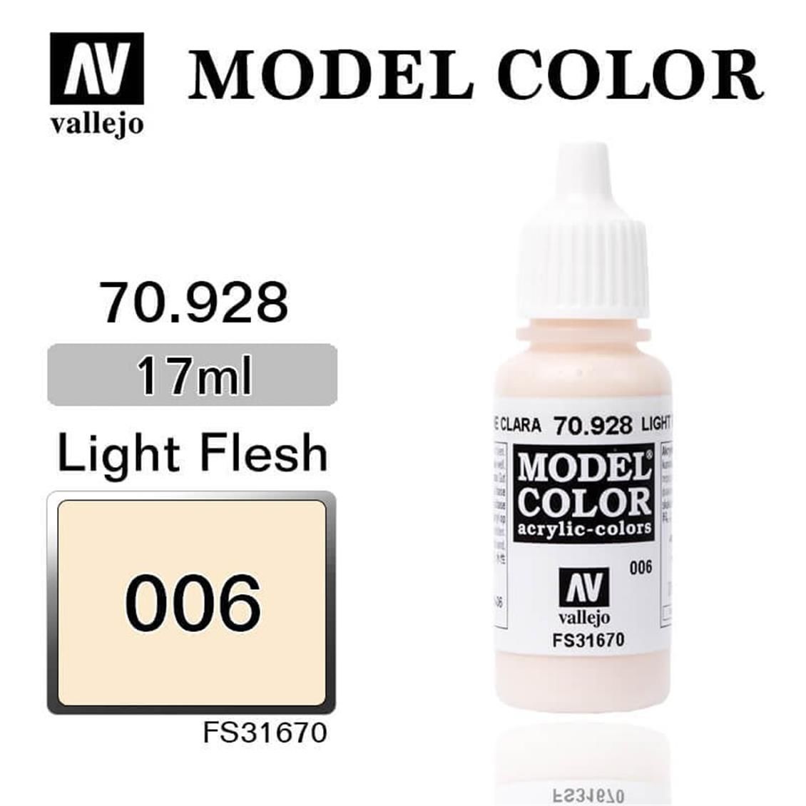 Vallejo 70928 17 ml. (6) Light Flesh-Matt, Model Color Serisi Model Boyası