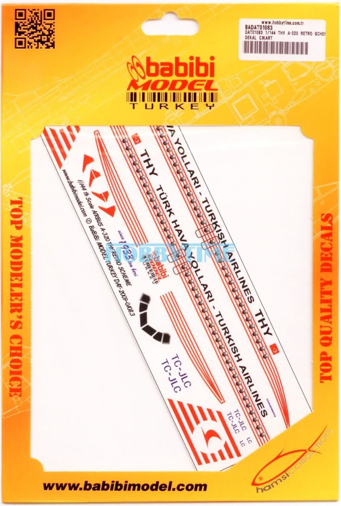Babibi DAT01083 1/144 Thy, Airbus A320, Retro Şema, Dekal Çıkartma
