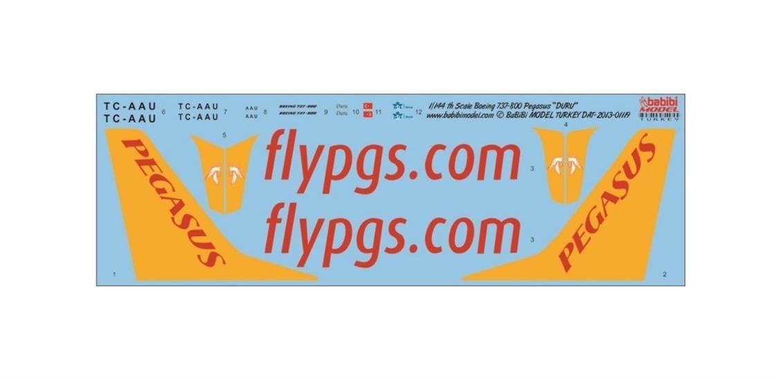 Babibi DAT01119 1/144 Pegasus, Boeing 737-800, Duru, Dekal Çıkartma