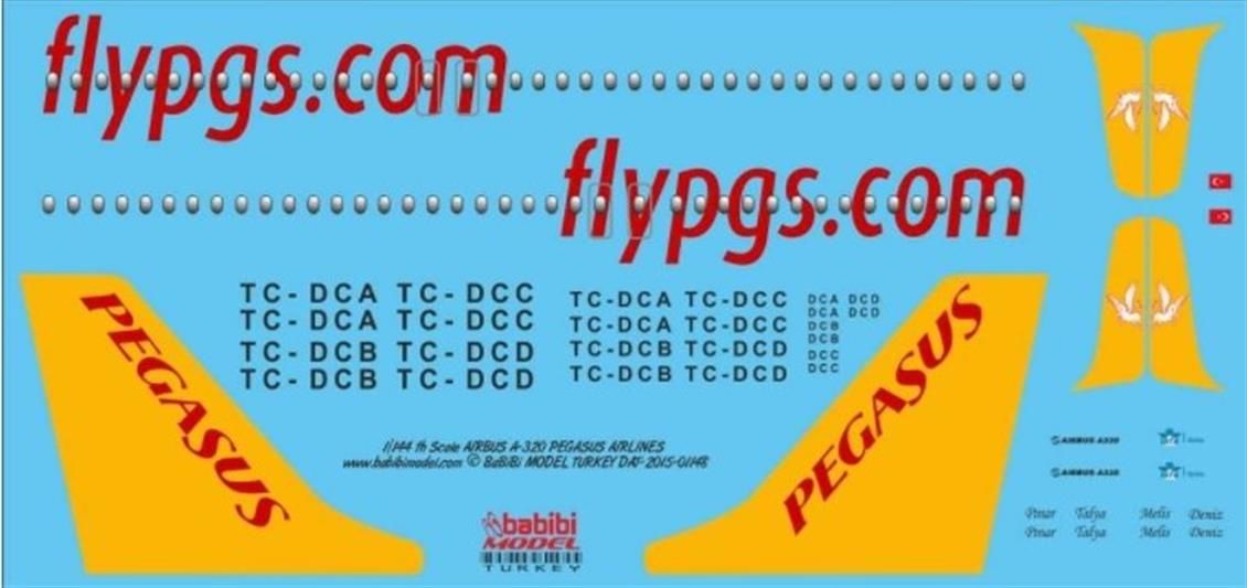 Babibi DAT01148 1/144 Pegasus, Airbus A320, Dekal Çıkartma