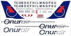 Babibi DAT01164 1/144 Onur Air, Airbus A320-233, Şema-1, Dekal Çıkartma