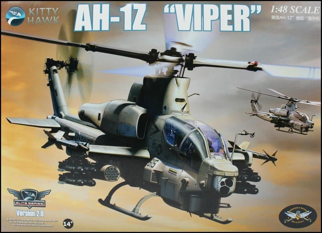 Kitty Hawk 80125 1/48 AH-1Z Viper (Version 2.0) Askeri Helikopter ve 2 Resin Figür Demonte Plastik Maketi