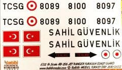 Babibi DBT01132 1/32 Türk Sahil Güvenliği, AB-206, Dekal Çıkartma