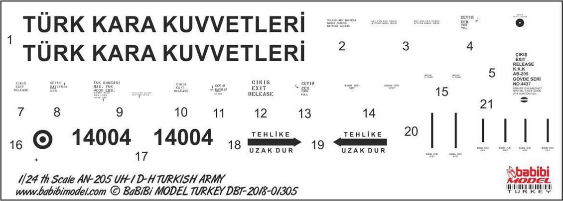Babibi DBT01305 1/24 AN-205 ve UH-1, D-H Turkish Army, Dekal Çıkartma