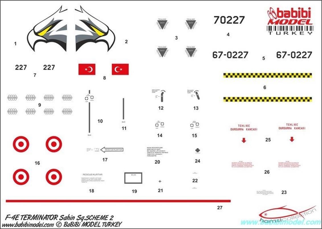 Babibi DBT01116 1/72 F-4, Şahin Son 72, Dekal Çıkartma