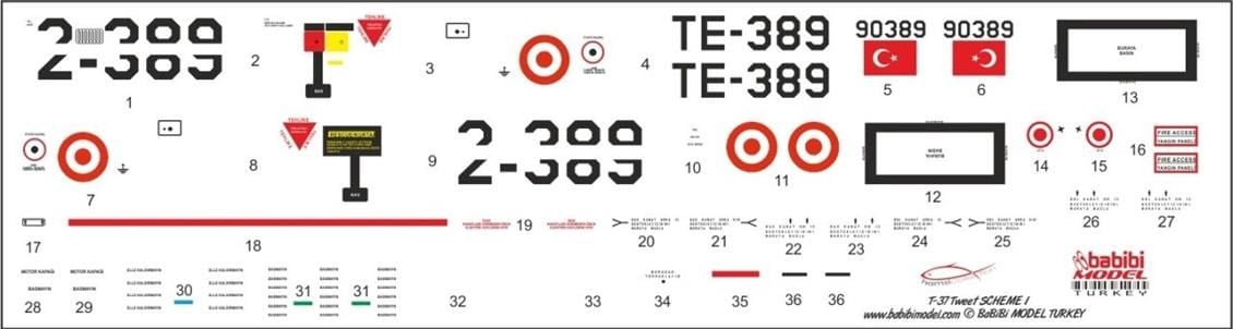 Babibi DBT01145 1/48 T-37, Tweet Şema-1, Dekal Çıkartma